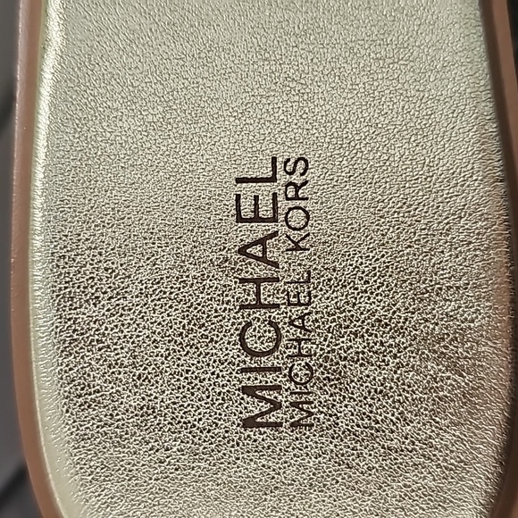 Deanna Cutout Leather Slide Sandal Gold with box - Picture 6 of 8